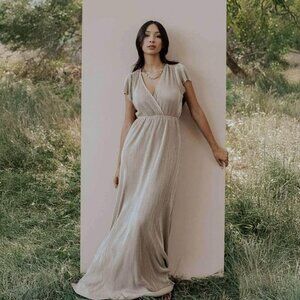 Baltic Born Gold Metallic Pleated Athena Maxi Dress small